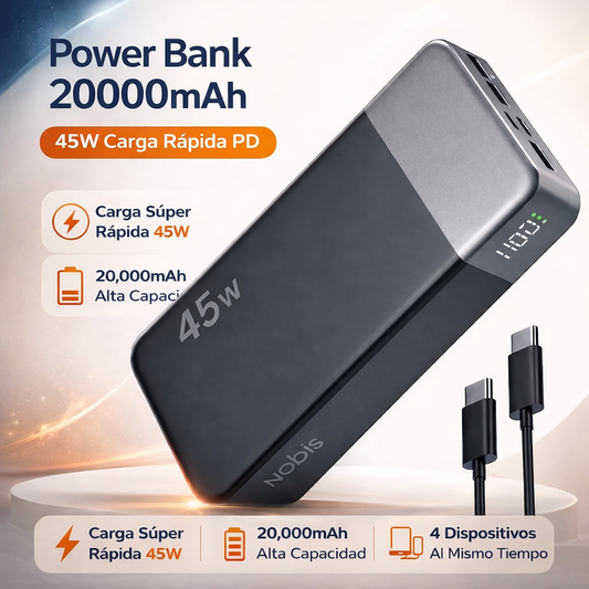 Power Bank 20000mAh 45W Carga Rápida PD