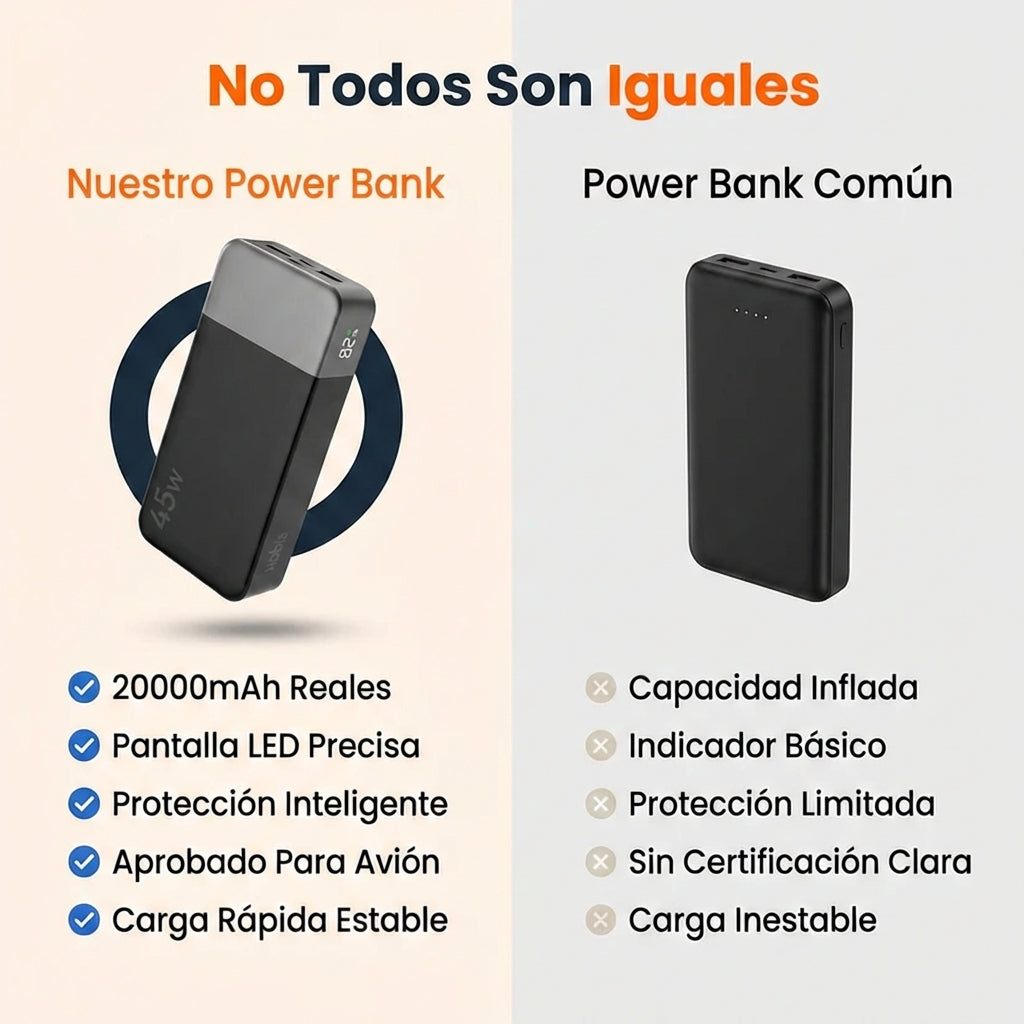 Power Bank 20000mAh 45W Carga Rápida PD
