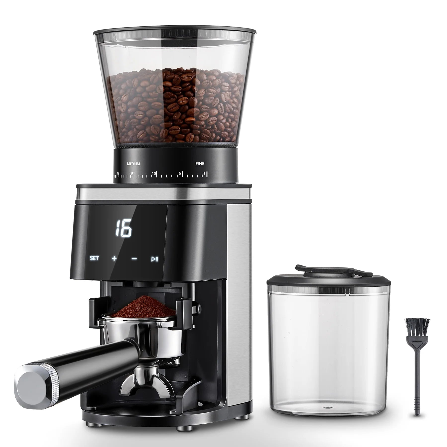 Molinillo de Café Eléctrico Cónico con Pantalla Táctil, 30 Ajustes y Tolva de 300 g