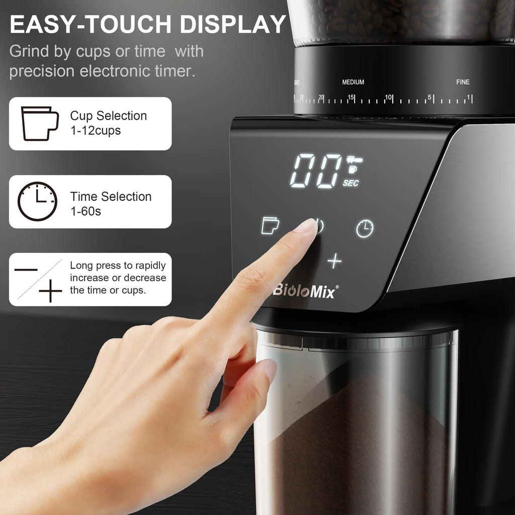 Molinillo de Café Eléctrico Automático con Muelas de Acero, 30 Niveles y Pantalla LCD - imagen 2