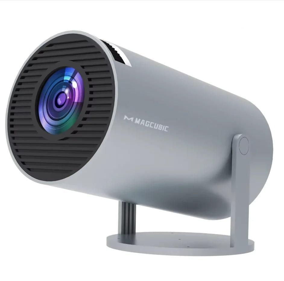Mini Proyector Portátil con Android 14, WiFi 6 y Bluetooth, 290 ANSI y Enfoque Automático en gris