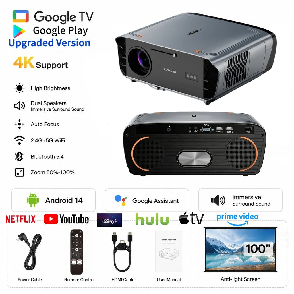 Proyector Full HD 1080p con Google TV Oficial y Android 14, Enfoque TOF, Altavoces 2×35 W y Reproducción 4K — imagen 7